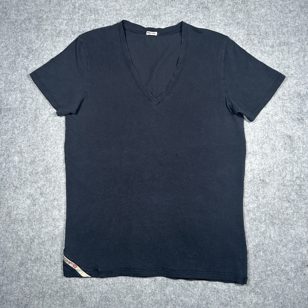 Diesel T Shirt Women's Size Large Black Retro V Neck Logo Short Sleeve